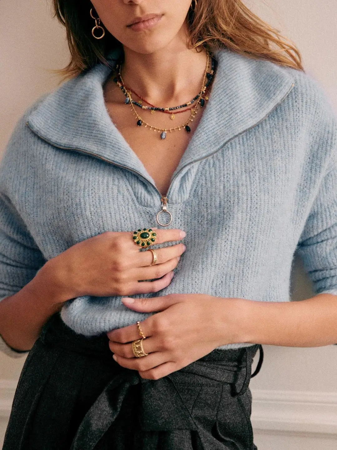 Womens Half Zipper Turn-Down Collar Sweater Long Sleeve Elegant Knitwear Top Ladies Slim Knitted Jumpers 240824