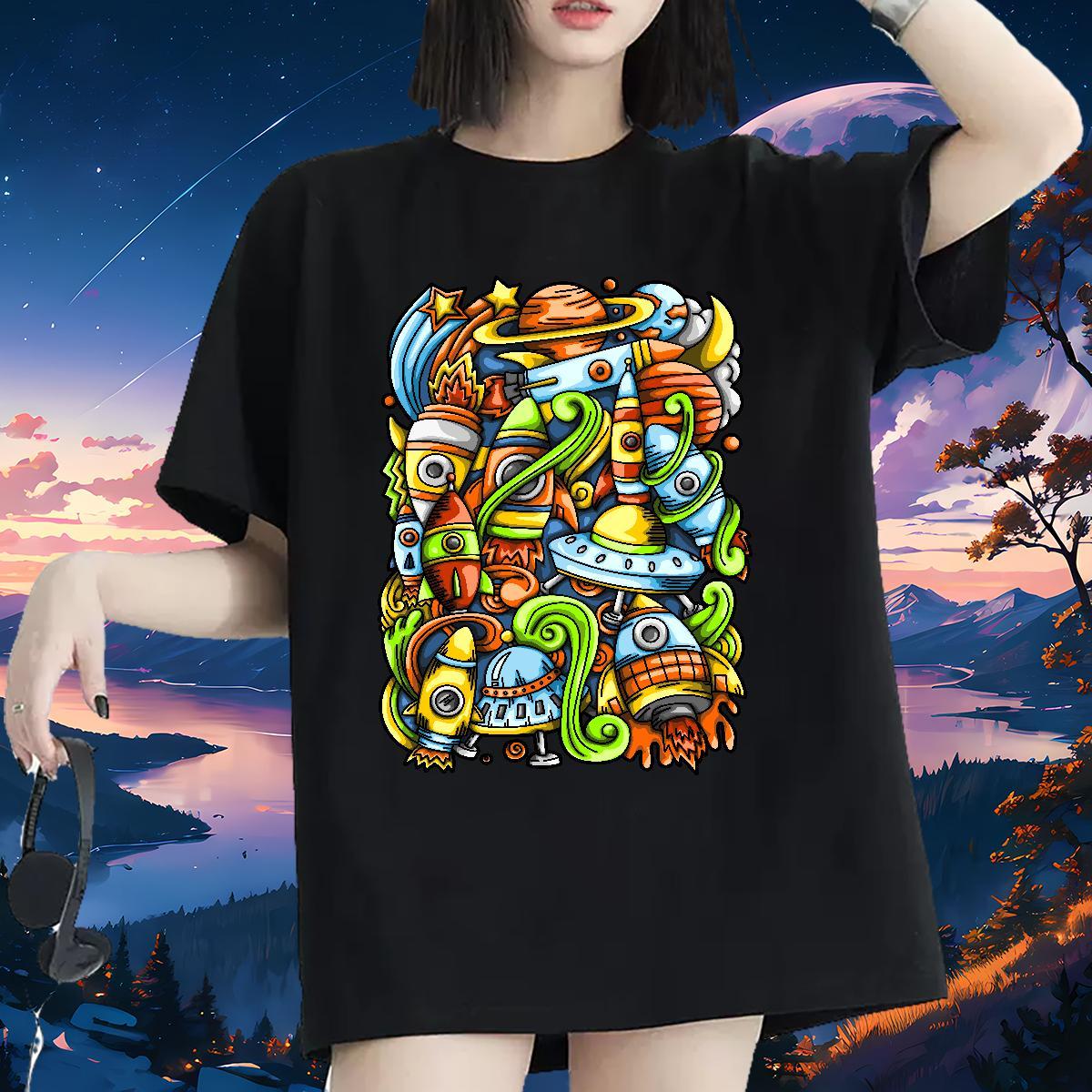 Lady Women Tees 230g 100% Cotton universe Sport T Shirts Women Breathable Short Sleeve DIY Anime Clothes