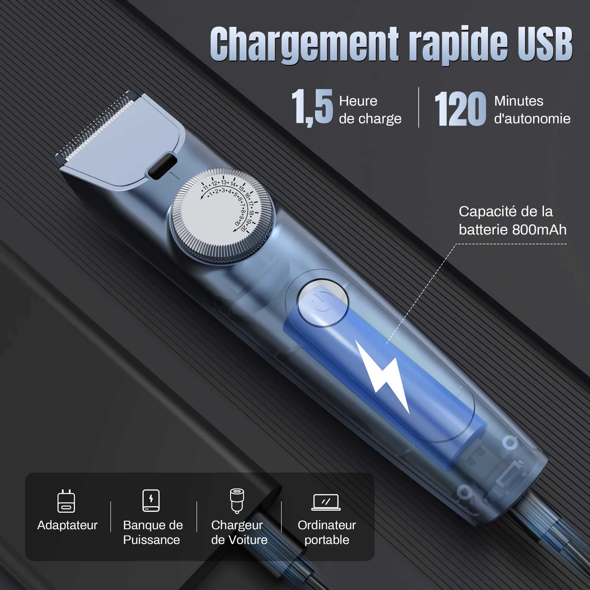 Professional Electric Hair Clippers 800mah Powerful Battery Electric Hair Trimmer Adjustable Speed LED Digital Carving Razor W241227