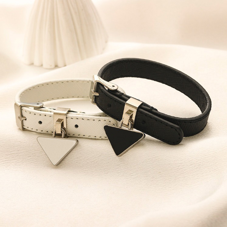 womens leather triangle pendant bangle bracelet stainless steel sier plated cartoon style party jewelry