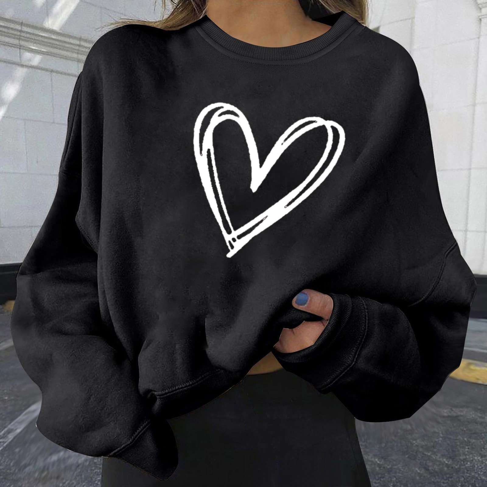 new heart-shaped printed hoodie loose plus size for women dongdumaoyi