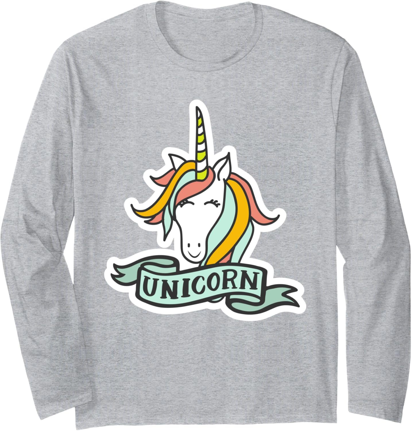 Long Sleeve Shirts for Men sweatshirt Magical Happy Unicorn Fun Cute Lovely Colorful Long Sleeve Tee Streetwear Casual tops clothes