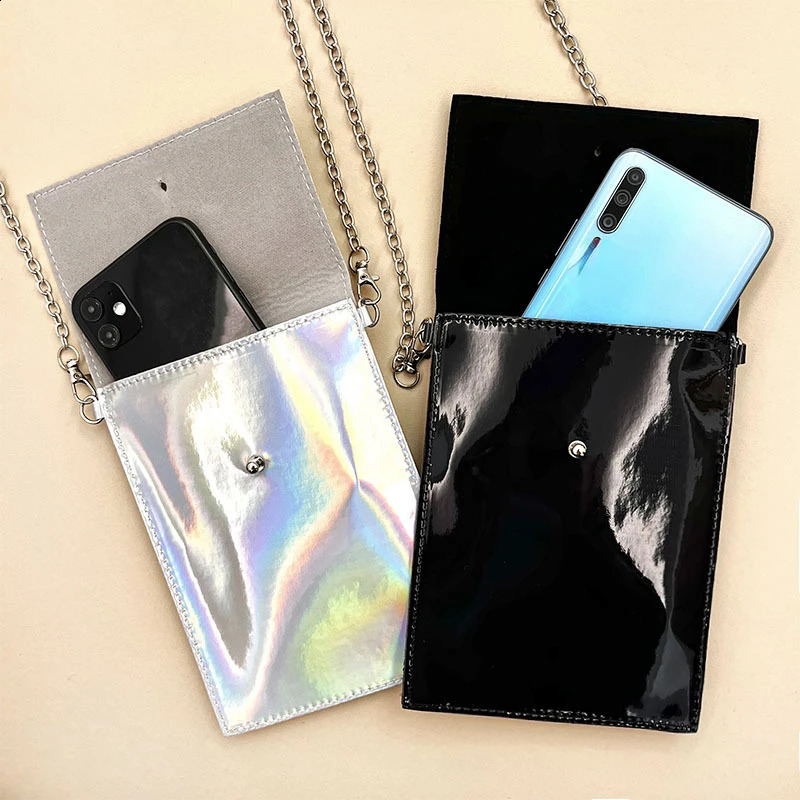 Personality Holographic Shoulder Crossbody Bags Women Mini Purses Fashion Simple Chain Handbags Y2k Aesthetic Chic Cellphone Bag 240824