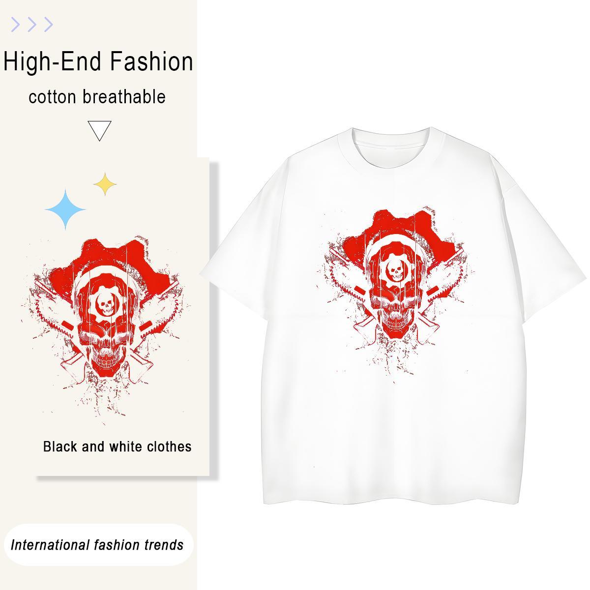 Female Couples T Shirts 230g Cotton SKULL Casual Beach T-Shirts Breathable Soft Anime Print Tops