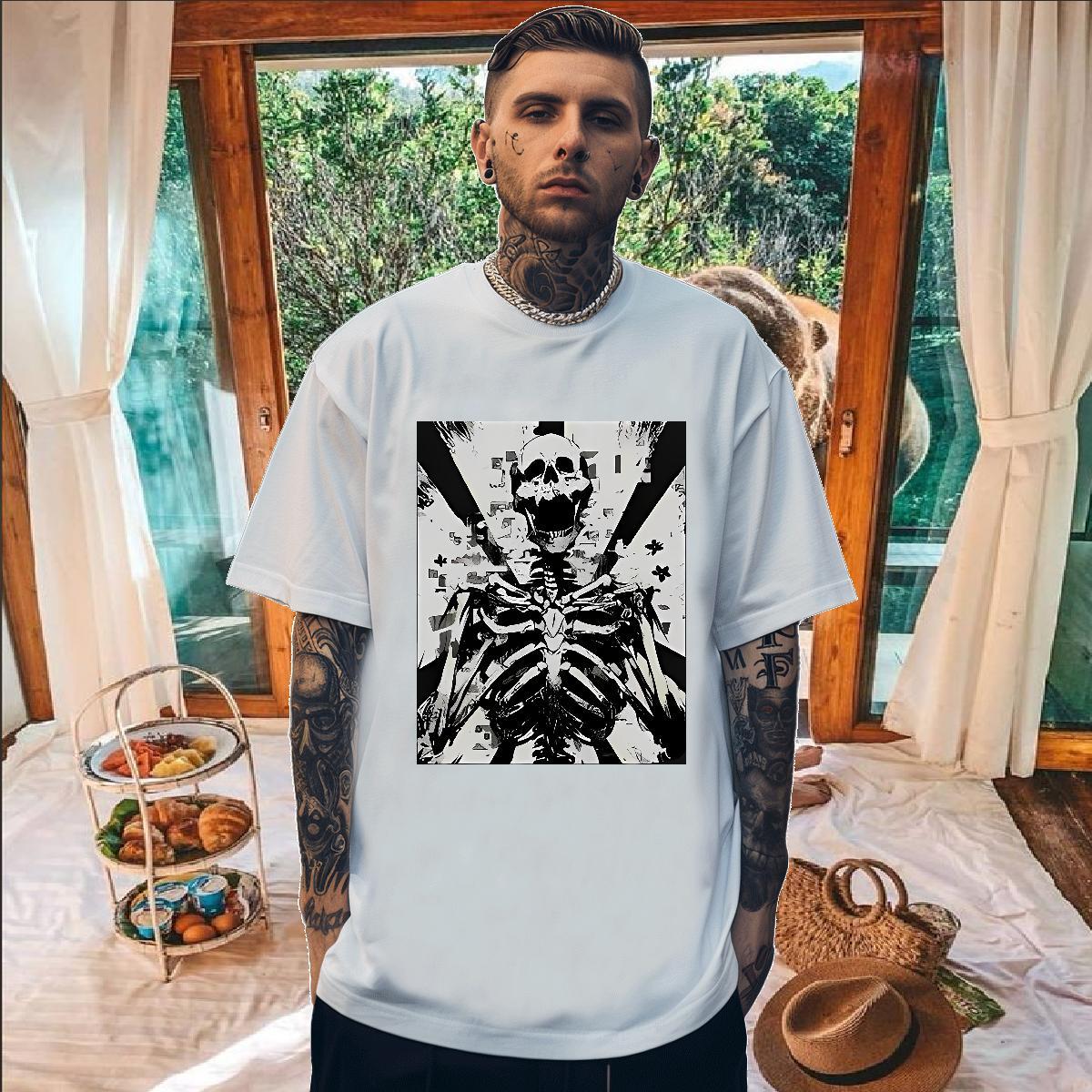 Wholesale T shirt 100% Cotton 230g skull Beach Black White O-Neck Short Sleeve Men Tees Free Shipping Polos