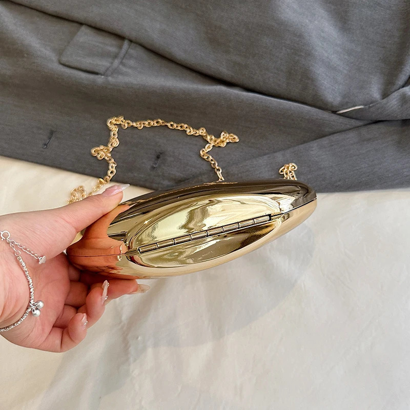 Shell Lipstick Bag Smooth Mirror Acrylic Clutch Women Evening Party Shiny Metal Shoulder Crossbody Small Purse 240824Z