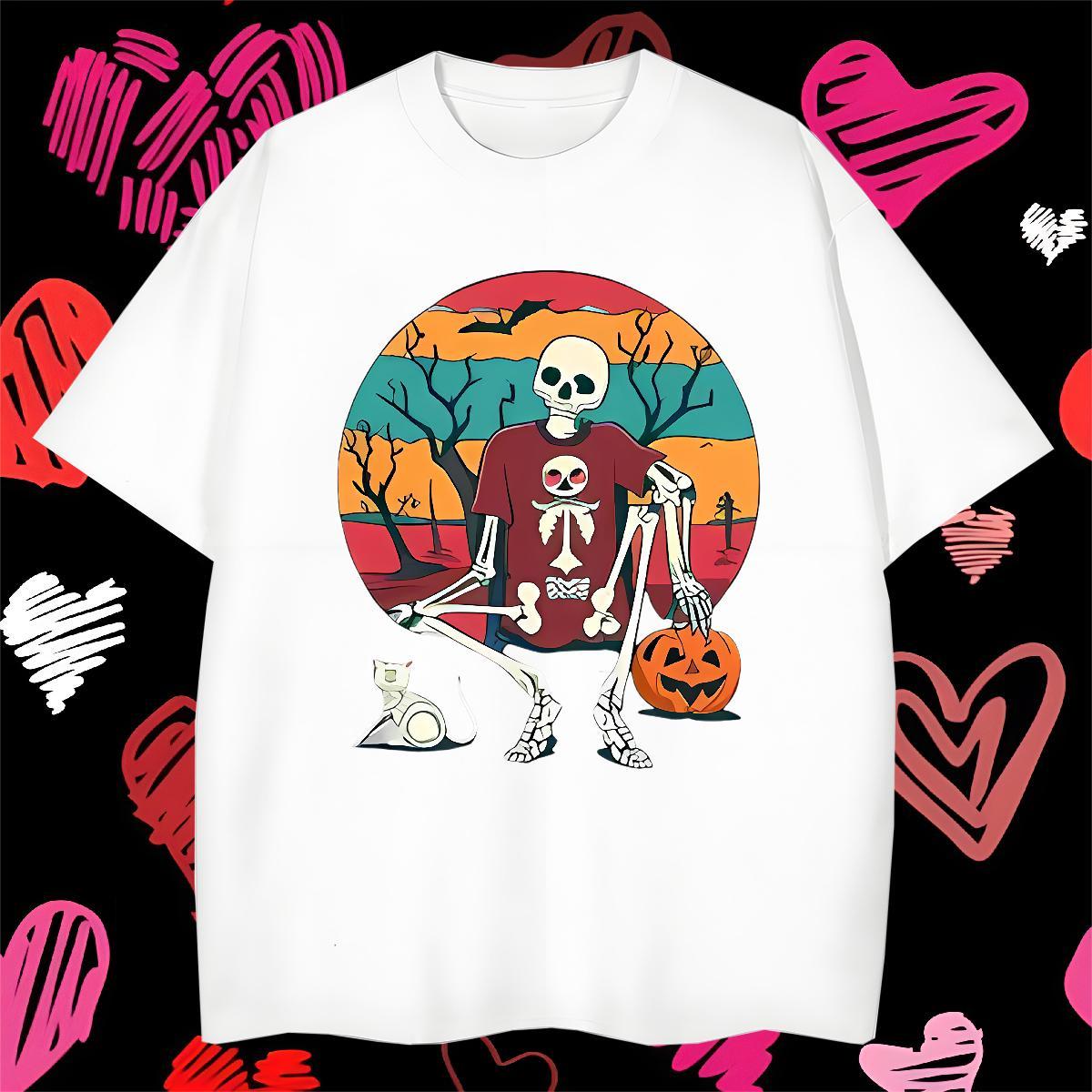 Designer T shirt 230g Cotton halloween Beach Anime Print O Neck Short Sleeves Men Tees Classic Casual Polos