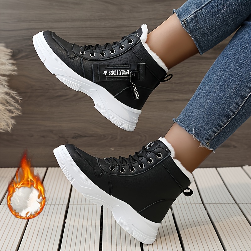 Womens Thermal Snow Boots Quick-On Zip, Plush Fleece, Height-Boosting Platform - Ultra-Comfort, Mid-Calf Stylish Lace-Up Design for Winter Warmth and 
