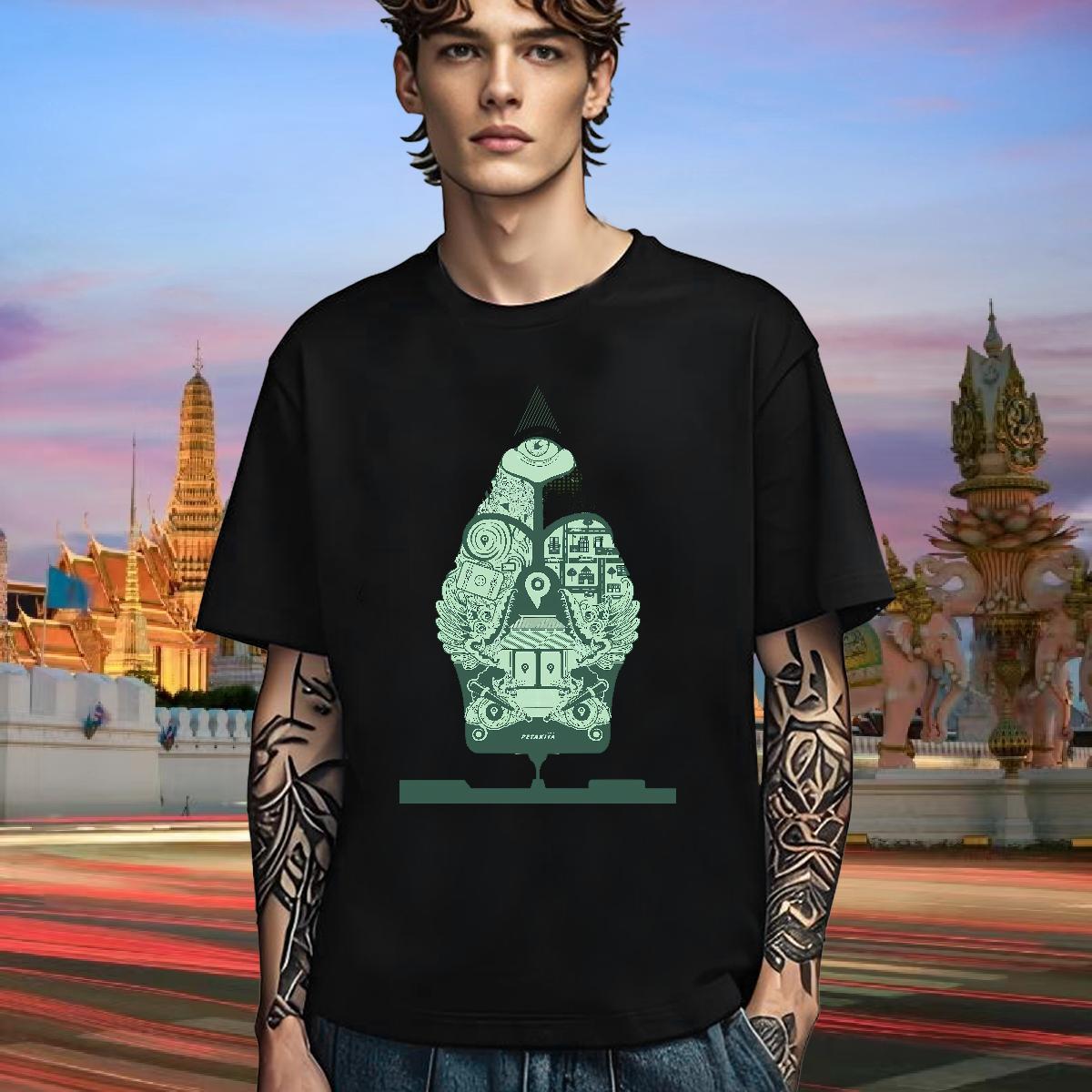 Soft T-Shirts 100% Cotton 230g eye of the devil Street Casual Anime Print Crew Neck Breathable Men Tshirts DIY Wear