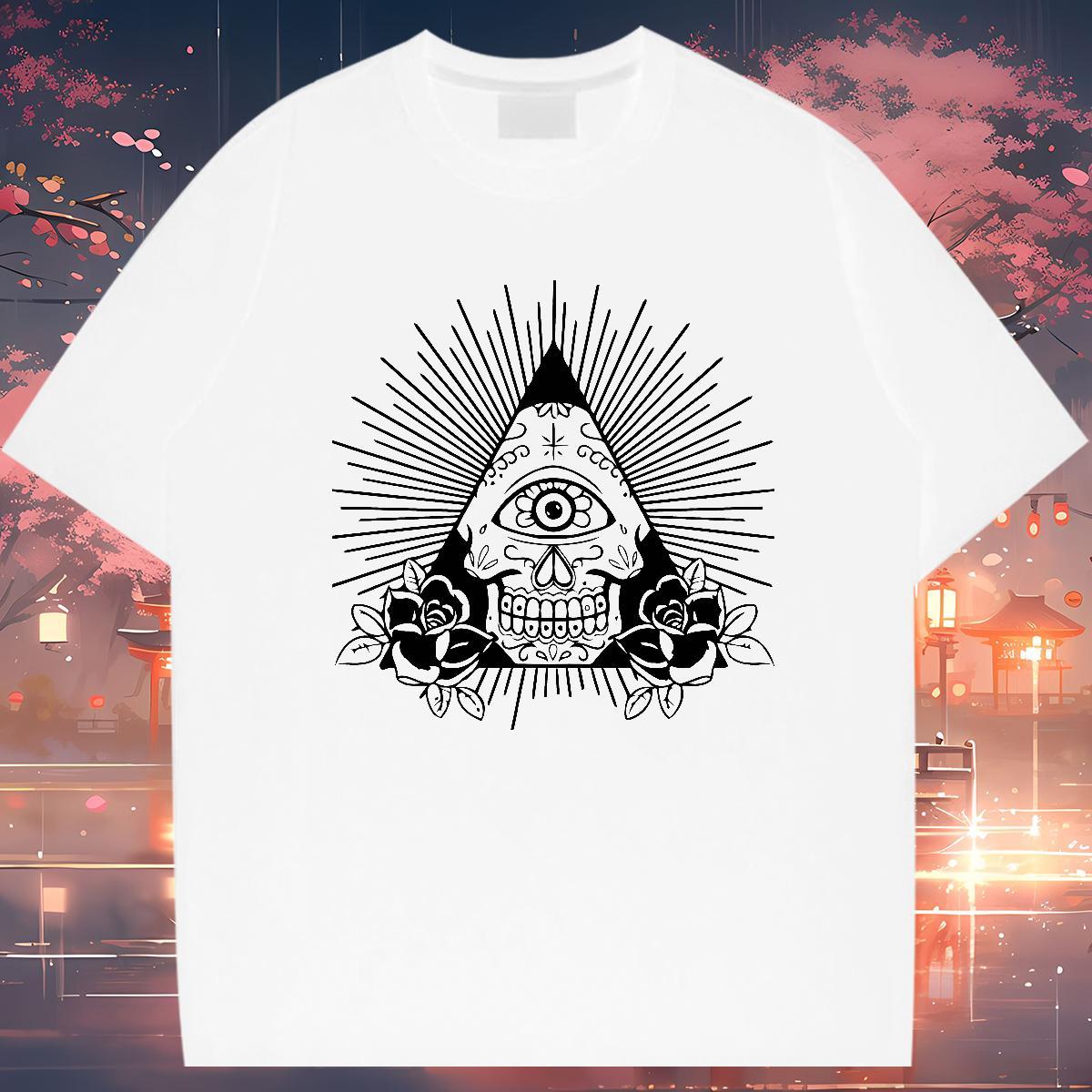 Classic T shirt 230g Pure Cotton eye of the devil Street Casual Plus Size Cartoon Round Neck Short Sleeve Mens Tshirts 2024 Summer Tops Shirt