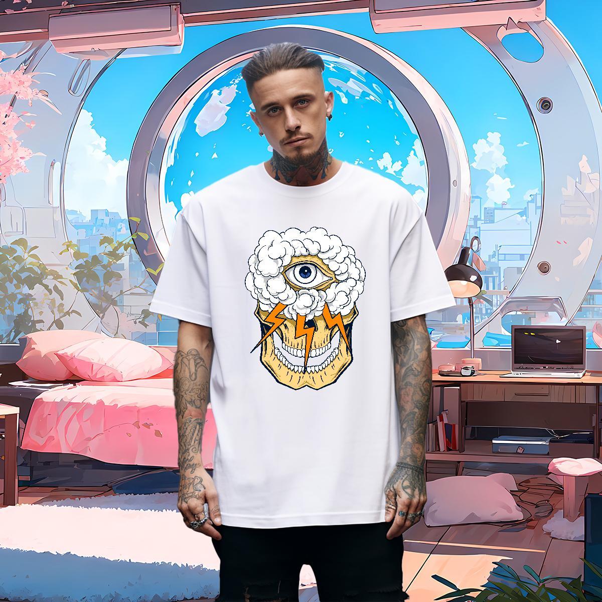 Loose Man T Shirts 230g Pure Cotton skull Casual Daily Wear Custom Print Oversized Breathable Men Tees Stylist Tees Shirts