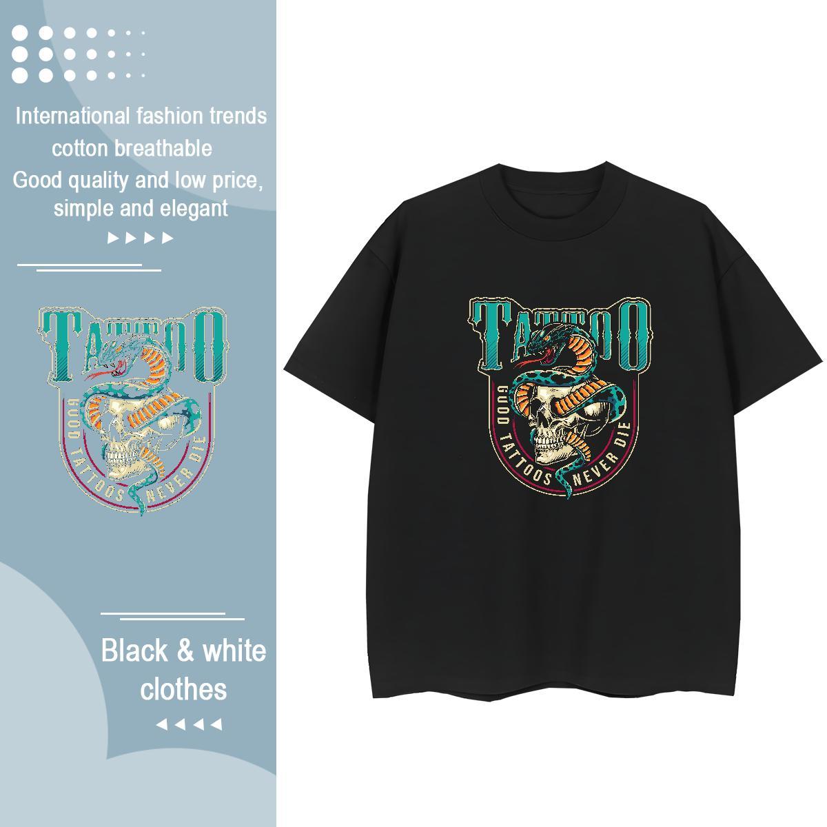 Soft T Shirts Men 230g Cotton skull Casual Beach Cartoon Printing L-4XL Pure Cotton Mens Tshirts New Arrival Clothes