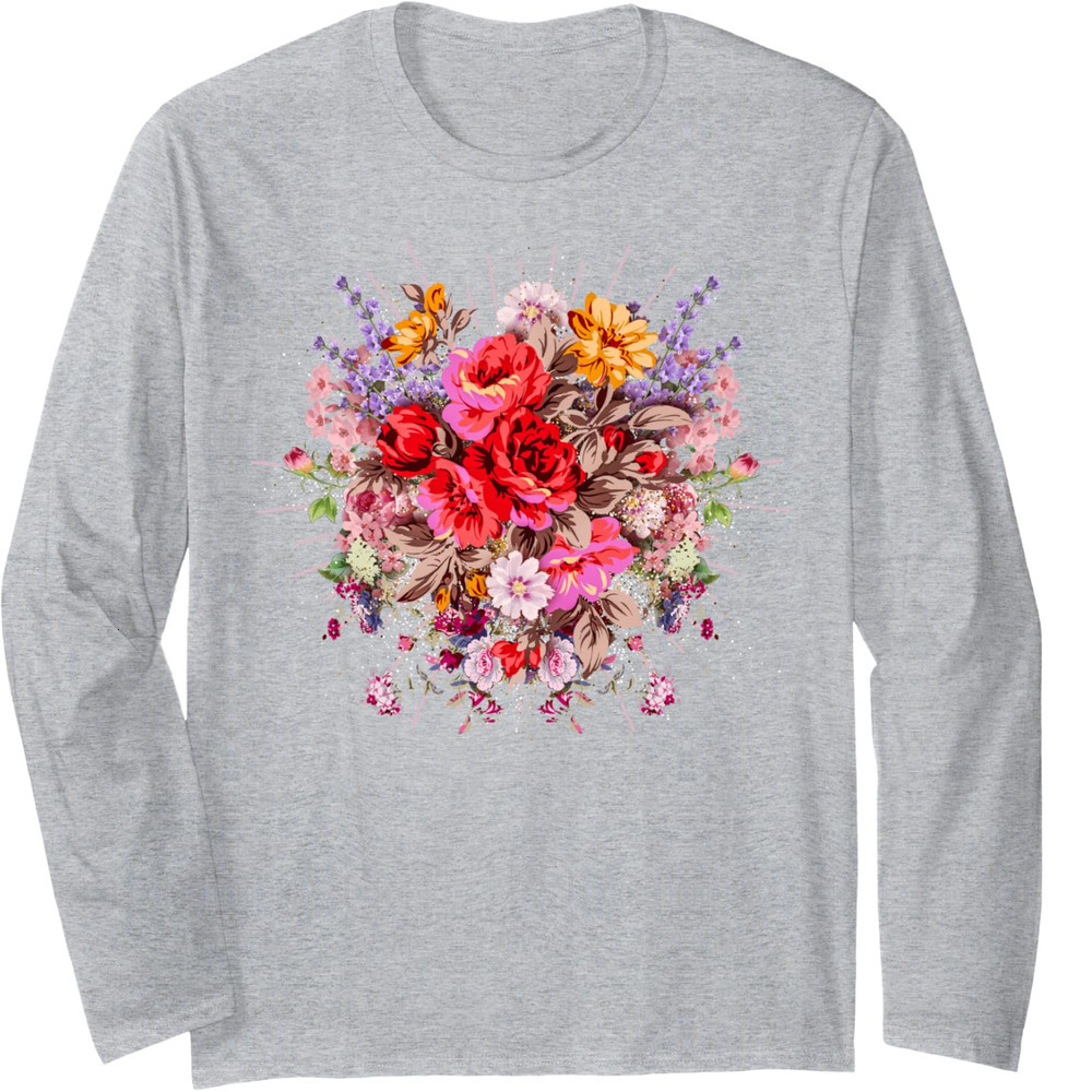 Long Sleeve Shirts for Men sweatshirt Colorful Bunch of Flowers Fragrance Funny Gift Long Sleeve T shirt Tee Streetwear Casual tops clothes