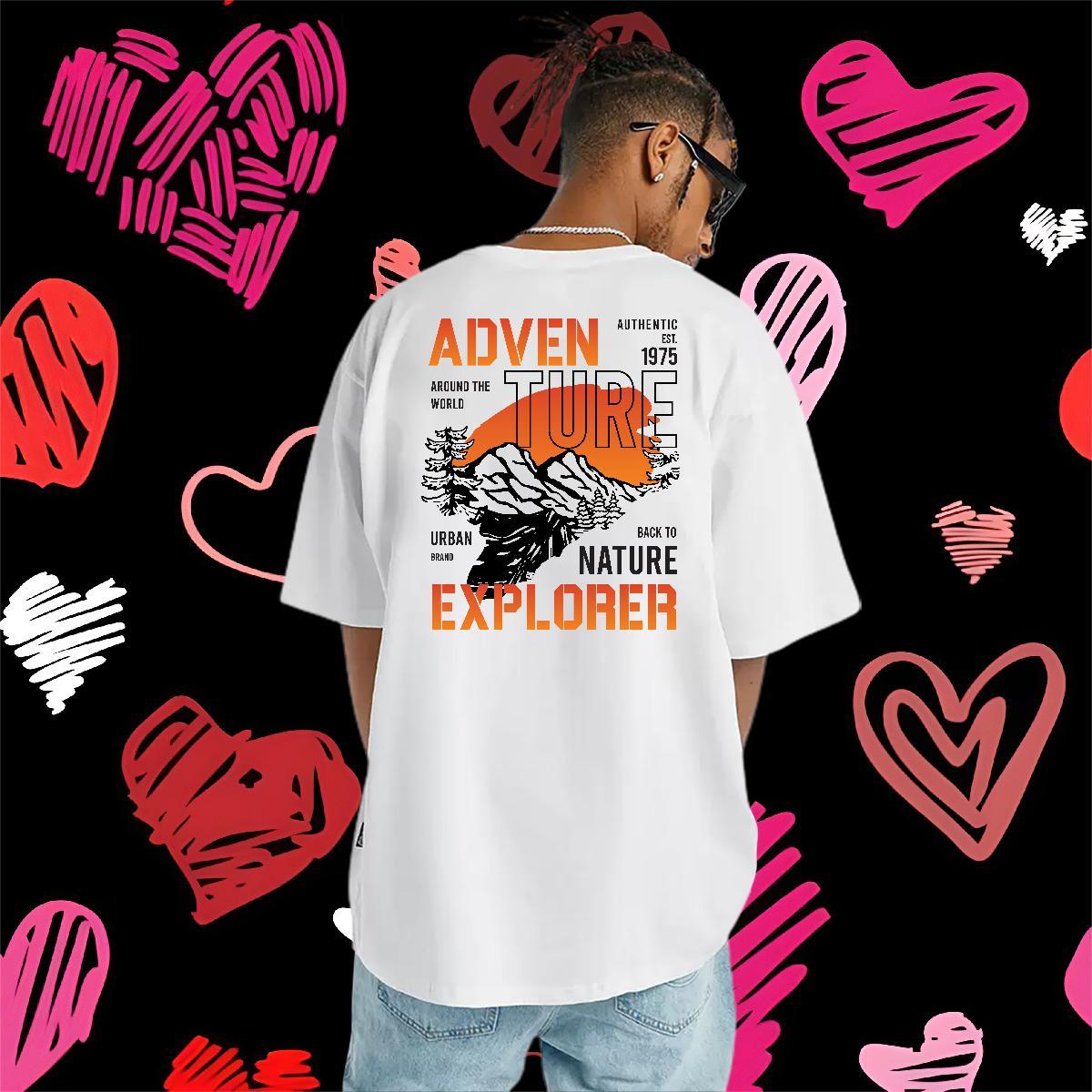 Loose Fit Mens T Shirts 100% Cotton 230g mountains Daily Outfit Graphic Crew Neck Men Tshirts Brand Tops Shirt