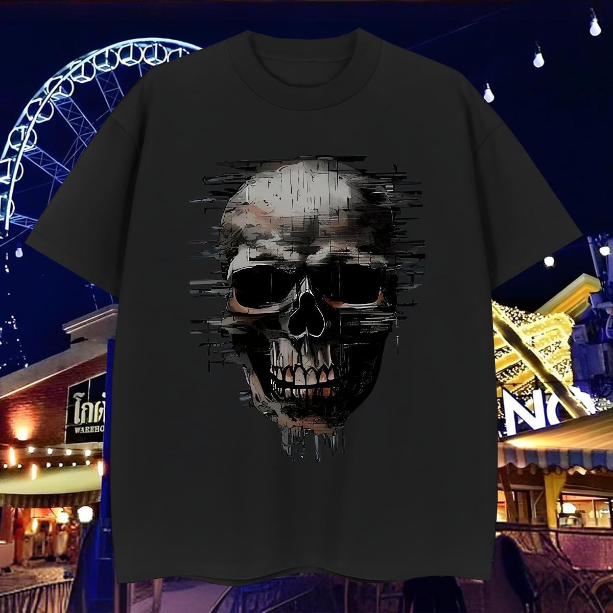 Comfortable Mens T Shirts 230g 100% Cotton skull Street wear Hip Hop Anime Print Breathable Short Sleeve Tshirts Free Shipping Tees Shirts