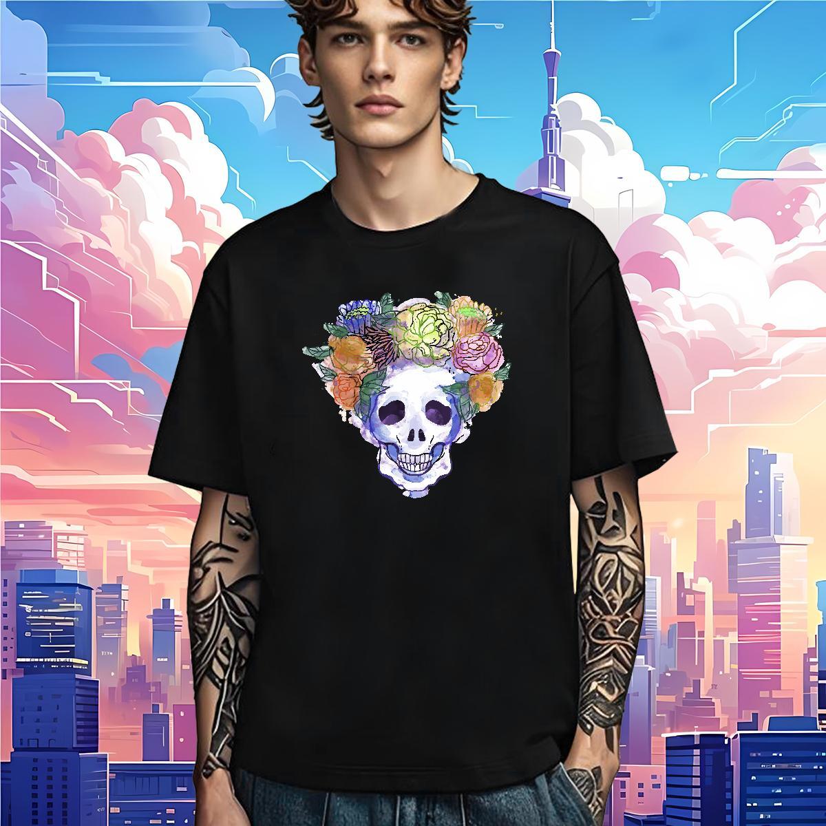 Brand Men T Shirts 100% Cotton 230g skull Beach Custom Big Size Pure Cotton Men Tees 2024 Clothings
