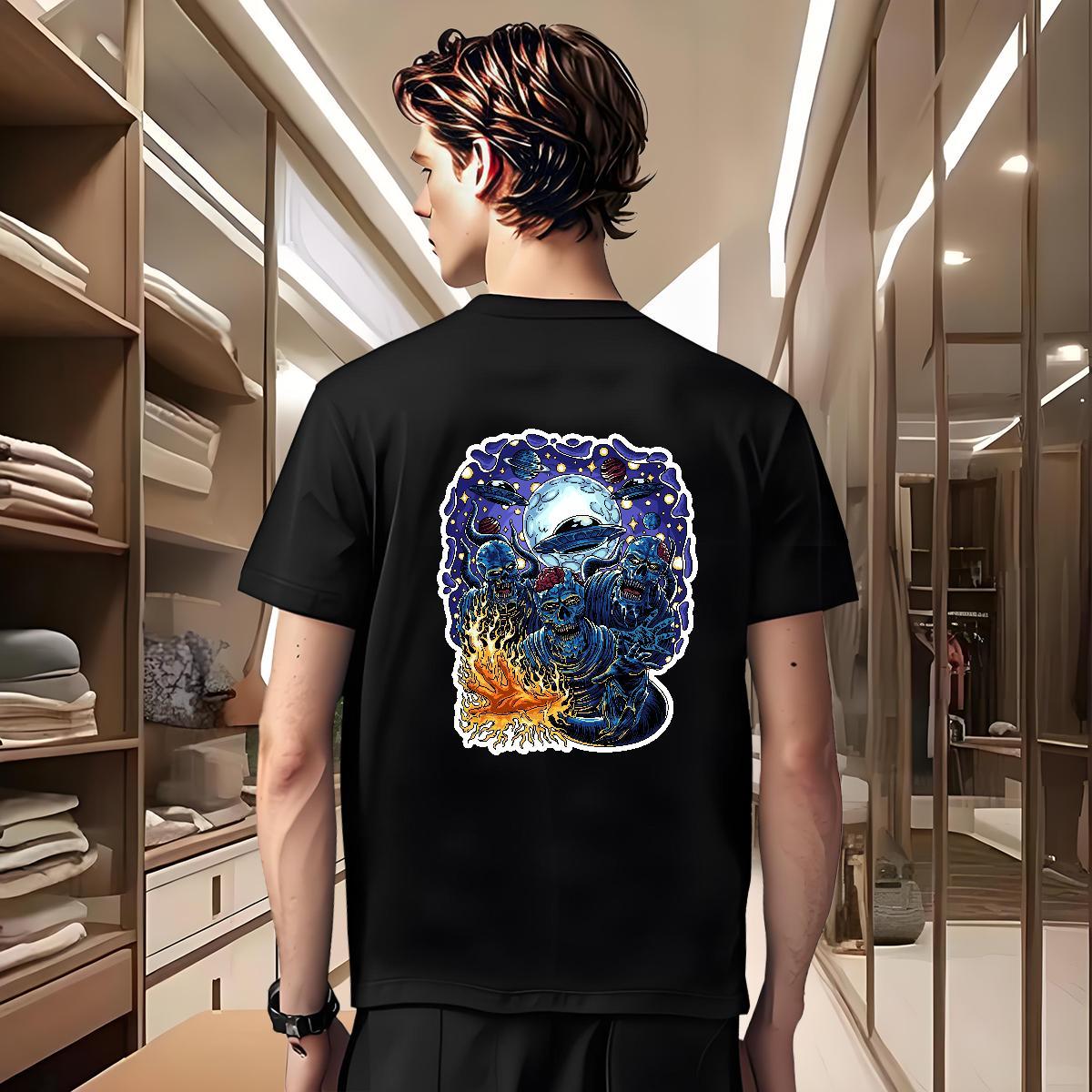 Cool T Shirt For Man 230g Cotton skull Hip Hop Street Anime Round Neck Short Sleeve Men Tees Fashion Design Tops Shirt