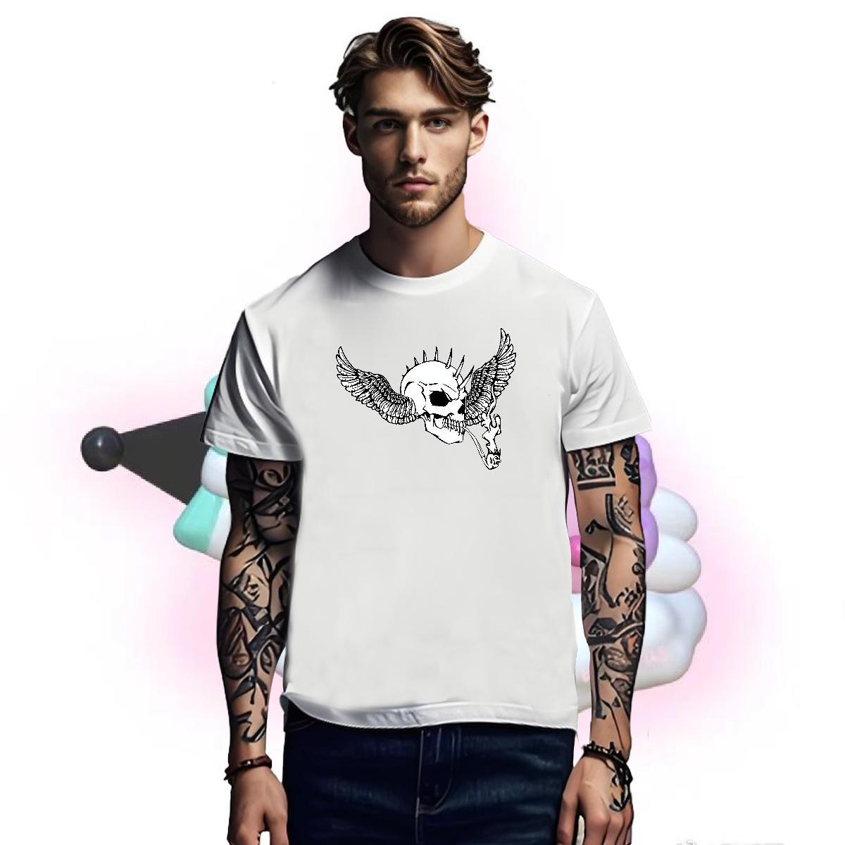 Cool T shirt 230g 100% Cotton skull Casual Black White Breathable Short Sleeve Men Clothes T-Shirt Fashion Designer Tshirts