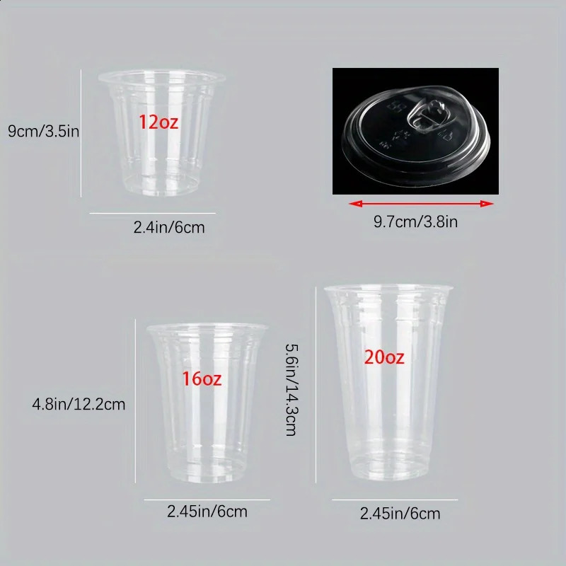 12/16/20 oz transparent plastic cup no slanted lid disposable plastic coffee cup party drink bubble tea cold drink 240826