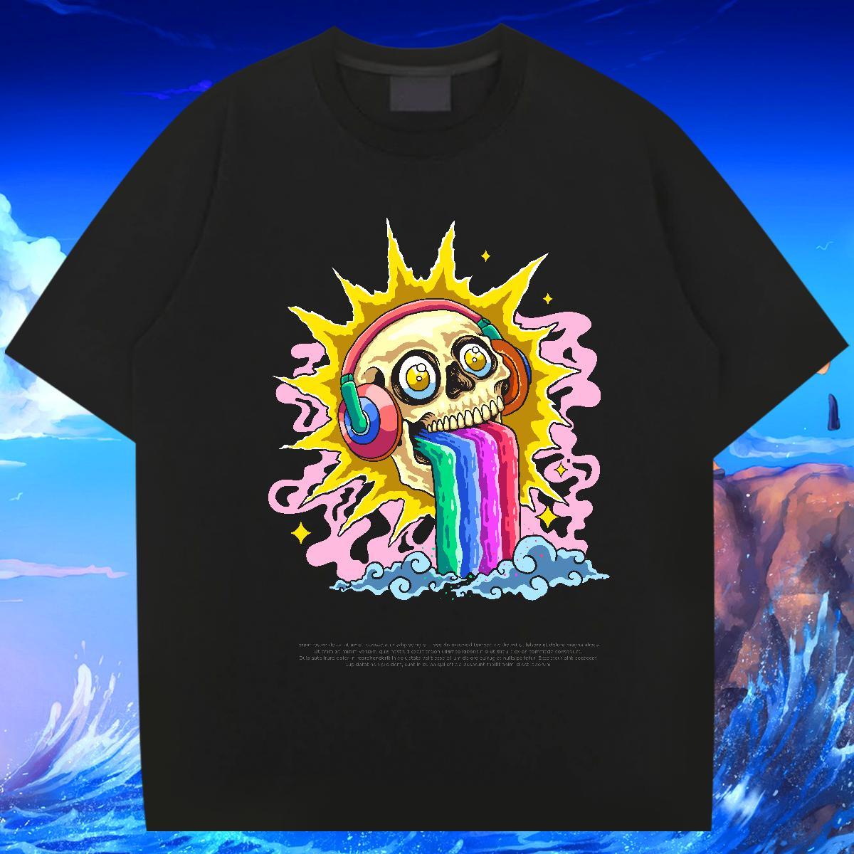 Designer Mens T Shirts 230g Pure Cotton skull Casual White Plus Size Crew Neck Breathable Men Tops Tees Free Shipping Clothes
