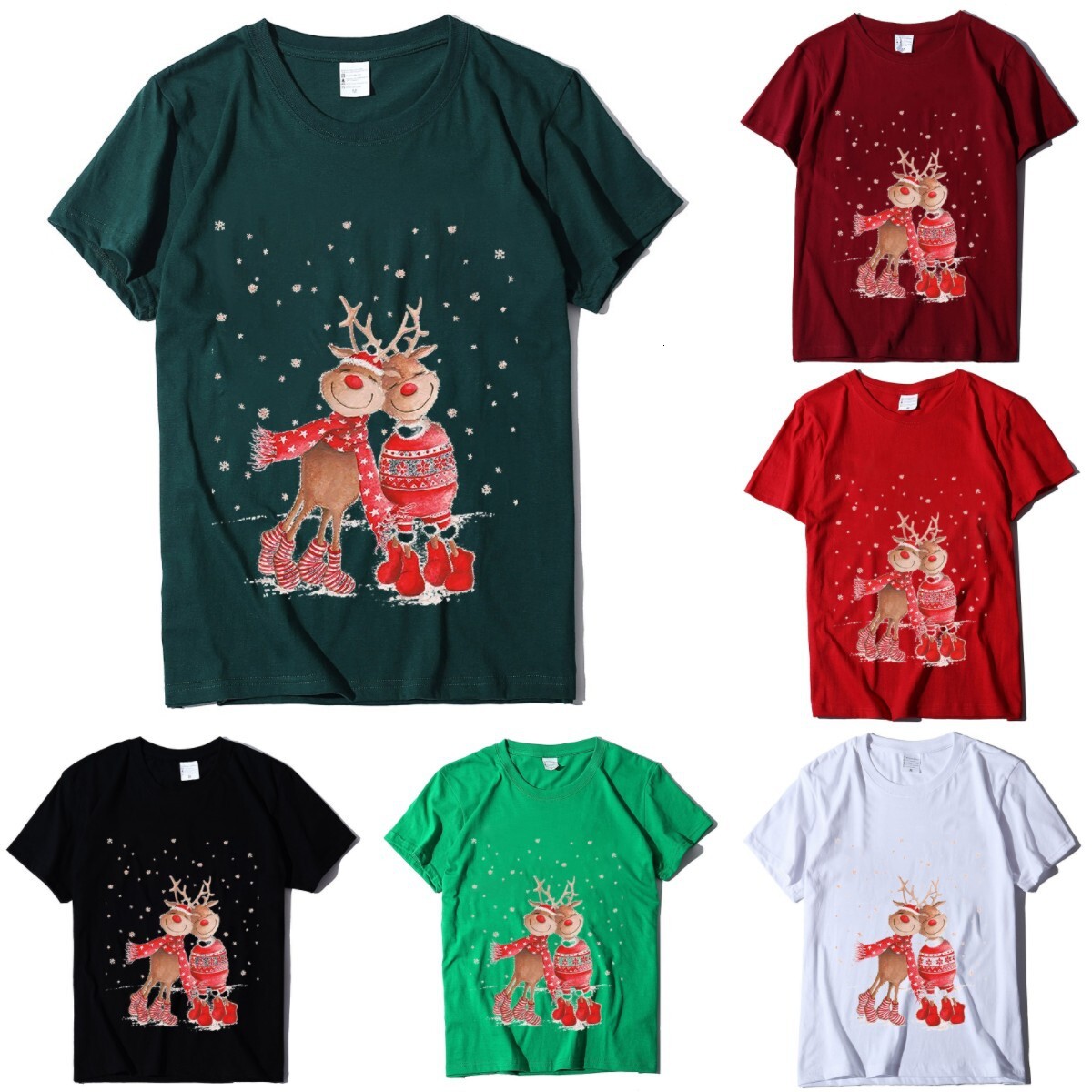 New Top T-shirt with Two Deer Print Christmas Costumes for Women dongdumaoyi