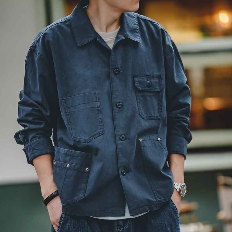 Maden Navy Vintage Jacket Men Turndown Collar Hunting Tops MultiPocket Coat Mens Spring and Autumn Workwear 240824