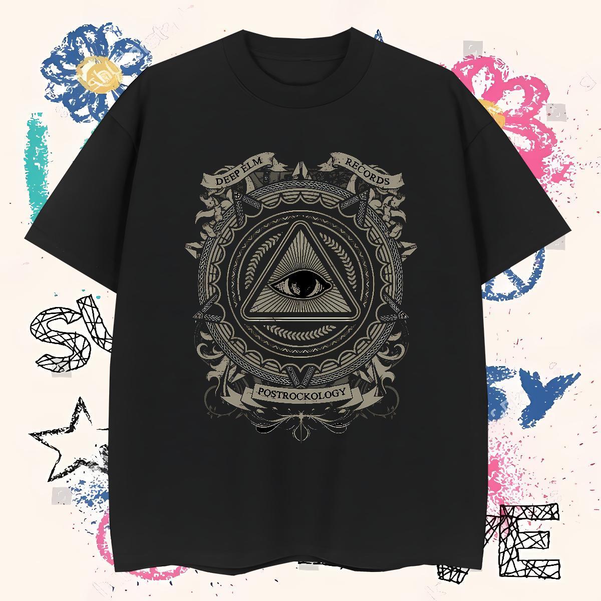 High Quality T Shirt For Man 100% Cotton 230g eye of the devil Casual Beach Asian Size Breathable Crew Neck Tshirts 2024 New Tops Tees