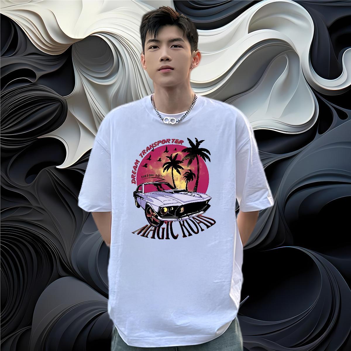 Loose T-Shirts for Men 230g Pure Cotton car Daily Wear Oversized O Neck Short Sleeves Men Tees Fashion Casual Clothings