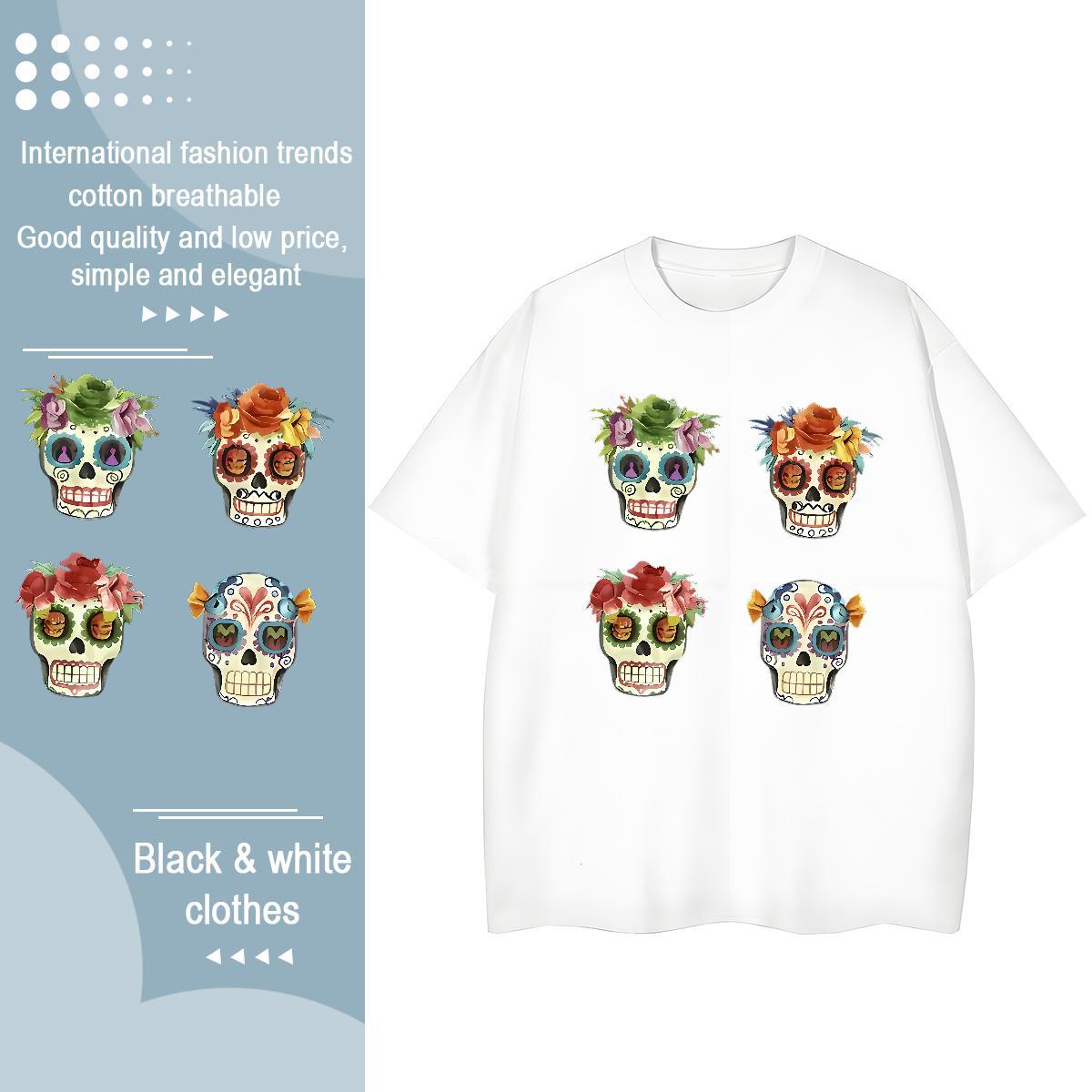 Classic T-Shirts for Men 230g Pure Cotton rose Street Casual Graphic Crew Neck Breathable Couples T Shirts Fashion Top Tees