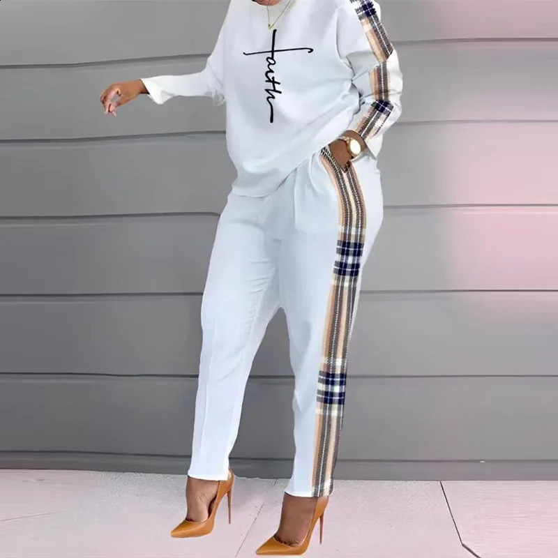 Autumn Casual Printed 2 Piece Outfit Women Fashion Sport Two Piece Set Long Sleeve T Shirt Tops Pants Suit Women Tracksuit Sets 240826