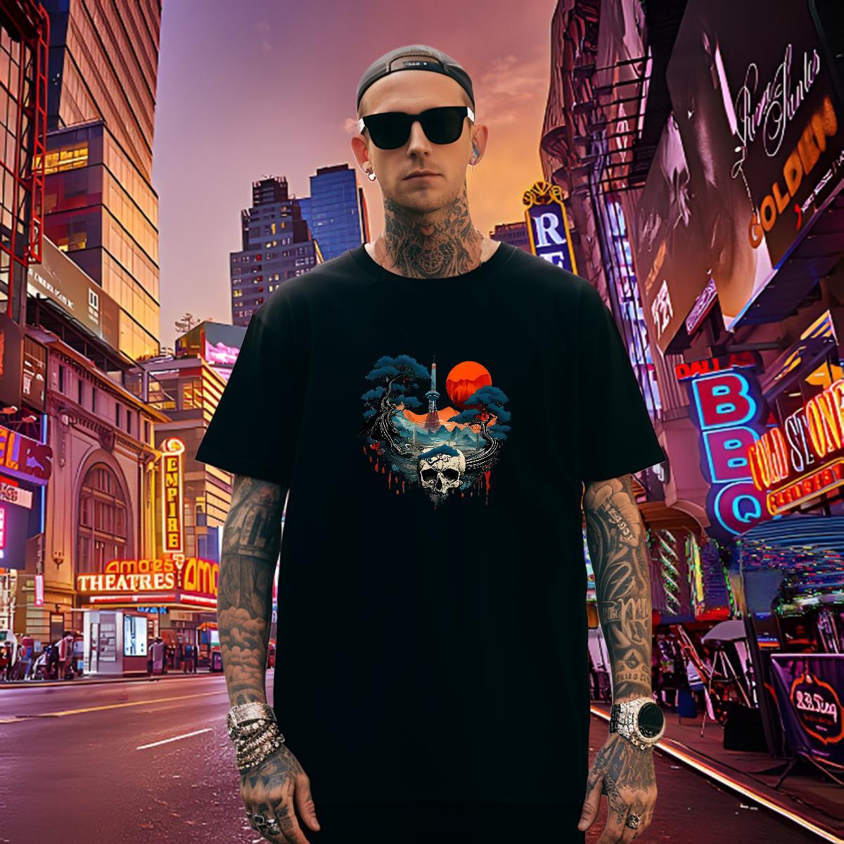 TOP Quality T shirt 230g Cotton skull Casual Daily Wear Oversized 3XL 4XL Breathable Crew Neck Men Tees DIY Clothes