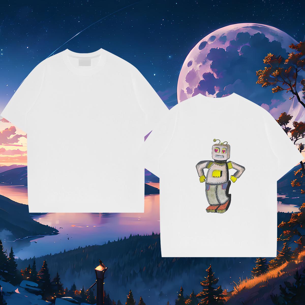 Classic T Shirts Men 230g Pure Cotton robot Casual Customized Breathable Short Sleeve Men Clothes T-Shirt New Designer Polos