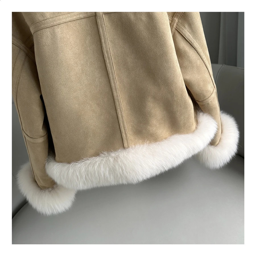 Fashion Real Fur Coat Duck Down Jacket Winter Women Jacket Natural Fox Fur Collar Thick Suede Outerwear Warm 240824