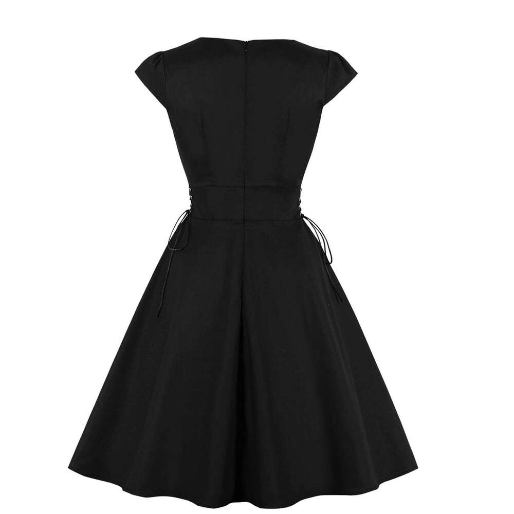 Hallowmas Party Spider Print Trim Swagger Skirt Round Collar Retro Women Halloween T Shirt Dress Scary Cloth