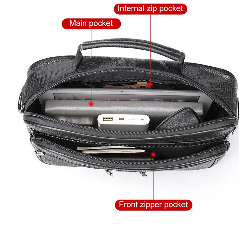 Mens genuine leather shoulder bag black denim handbag mens business office messenger cross body 240826