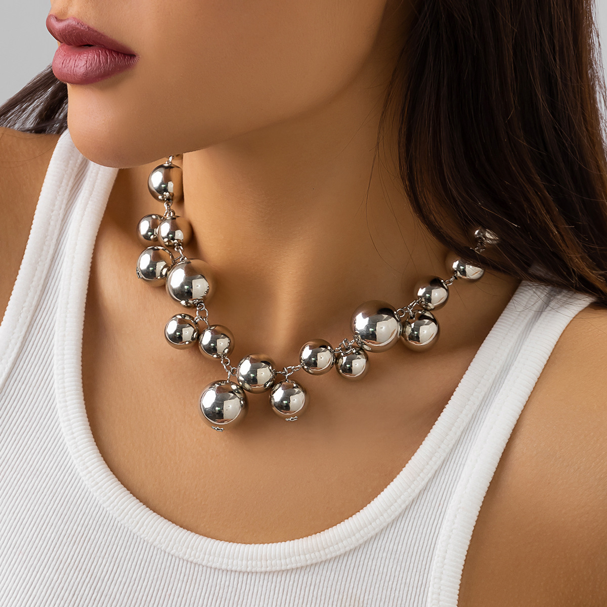 Exaggerated large beads, short neckband, women's choker, punk style, imitation pearl collar