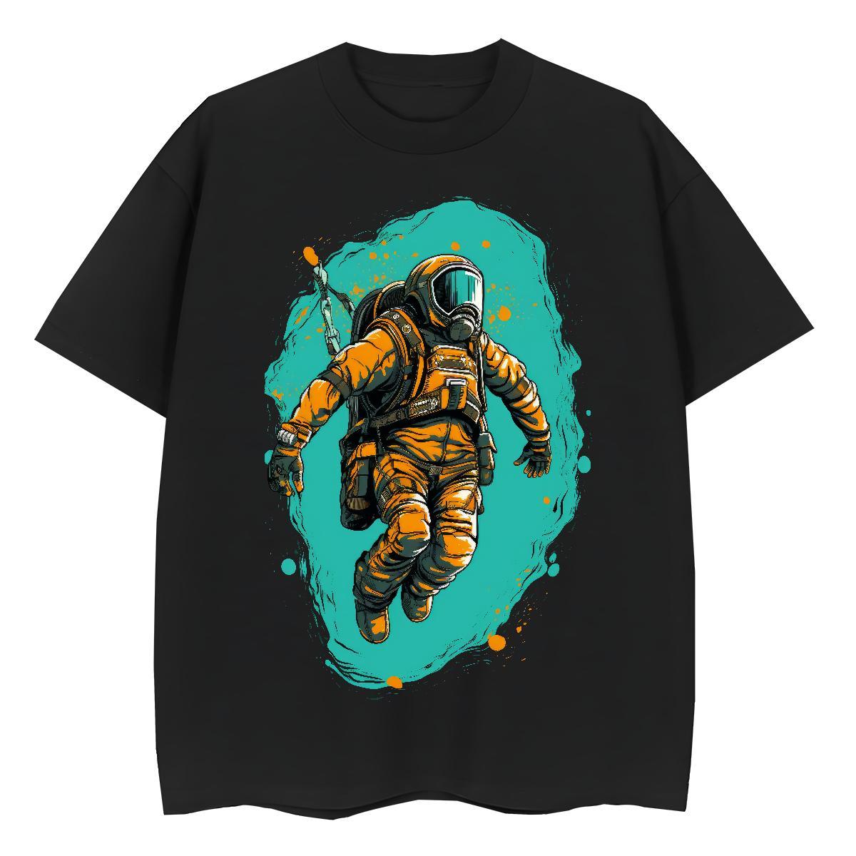 Loose Women Tees 230g Pure Cotton cosmonaut Casual Beach T-Shirts Short Sleeve O-Neck Cartoon Print Tops Shirt