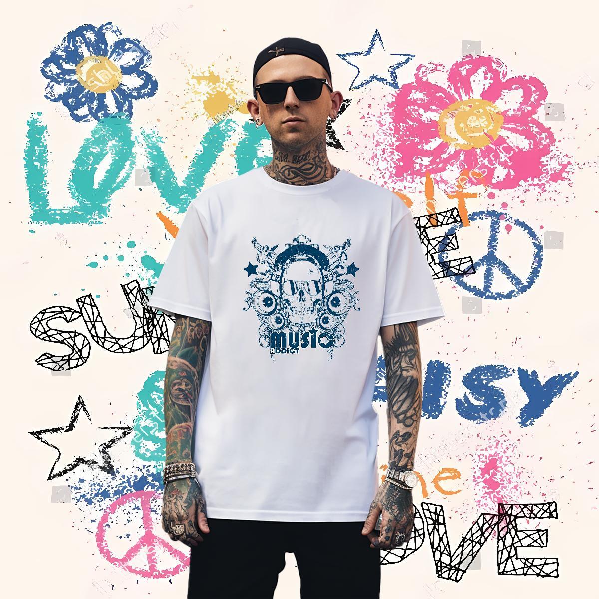 Brand T-Shirts for Men 230g Pure Cotton skull Casual Beach DIY Printed Breathable Soft Men Clothes T-Shirt Designer Fashion Clothings