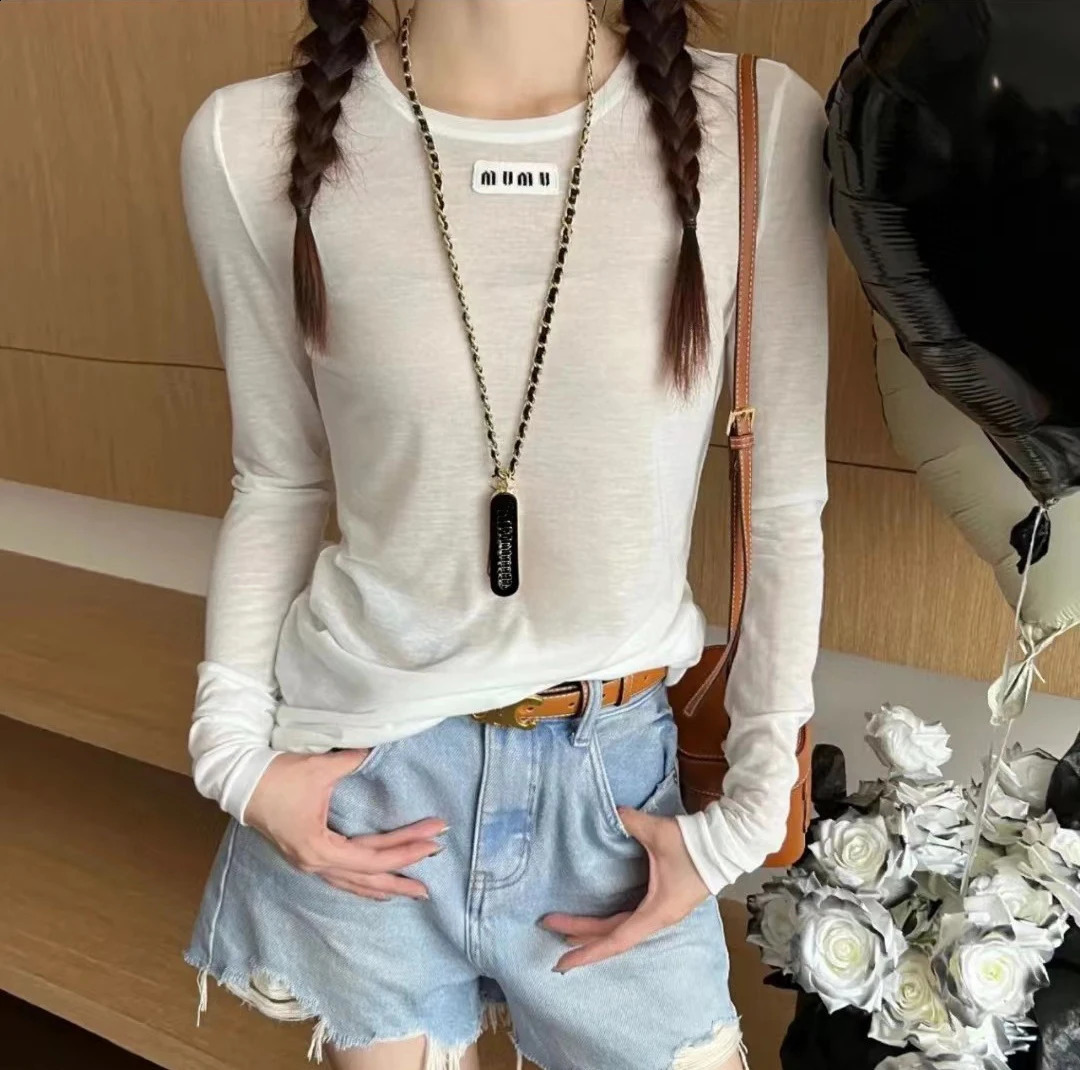 Ladies Spring/Summer Classic Long Sleeve T-shirt City Solid Color Long Sleeve O-Neck Sexy Tight T-shirt 240826