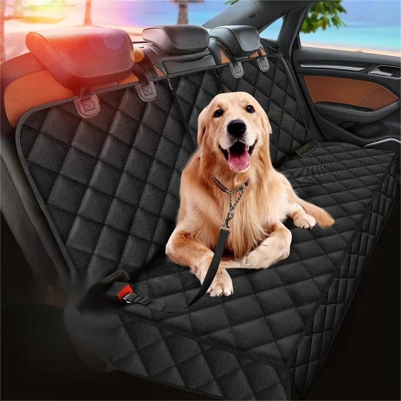 Dog car rear seat protective cover waterproof and dustproof pet seat cover black shoulder strap hanger pet travel mat 240824 ww