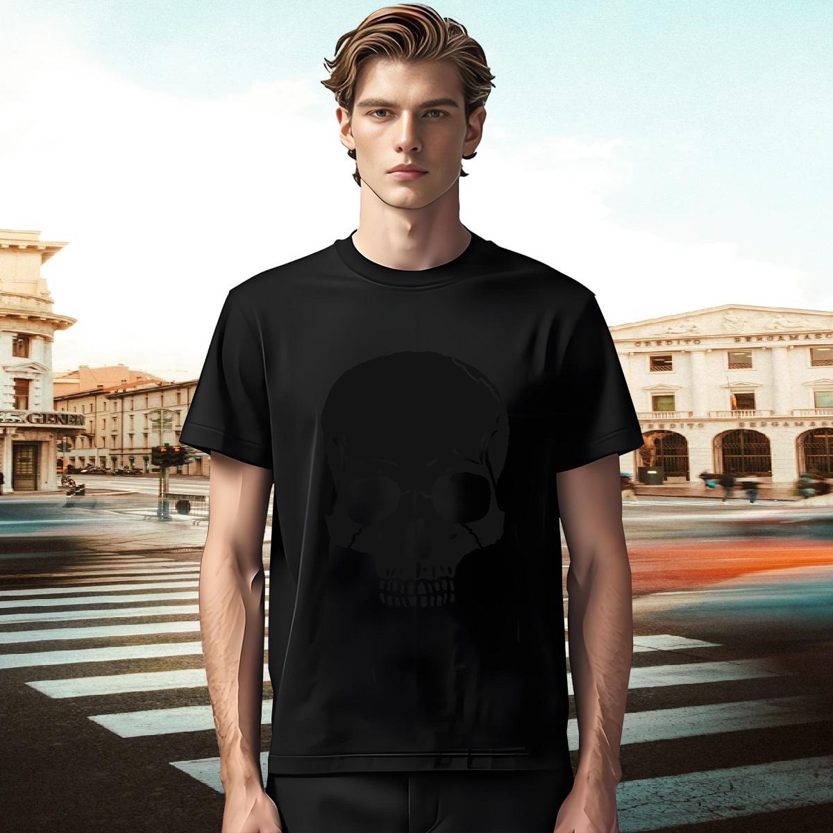Classic T Shirt For Man 230g Pure Cotton skull Summer Casual White Plus Size Short Sleeve O-Neck Men Tees 2024 Summer Tops Shirt