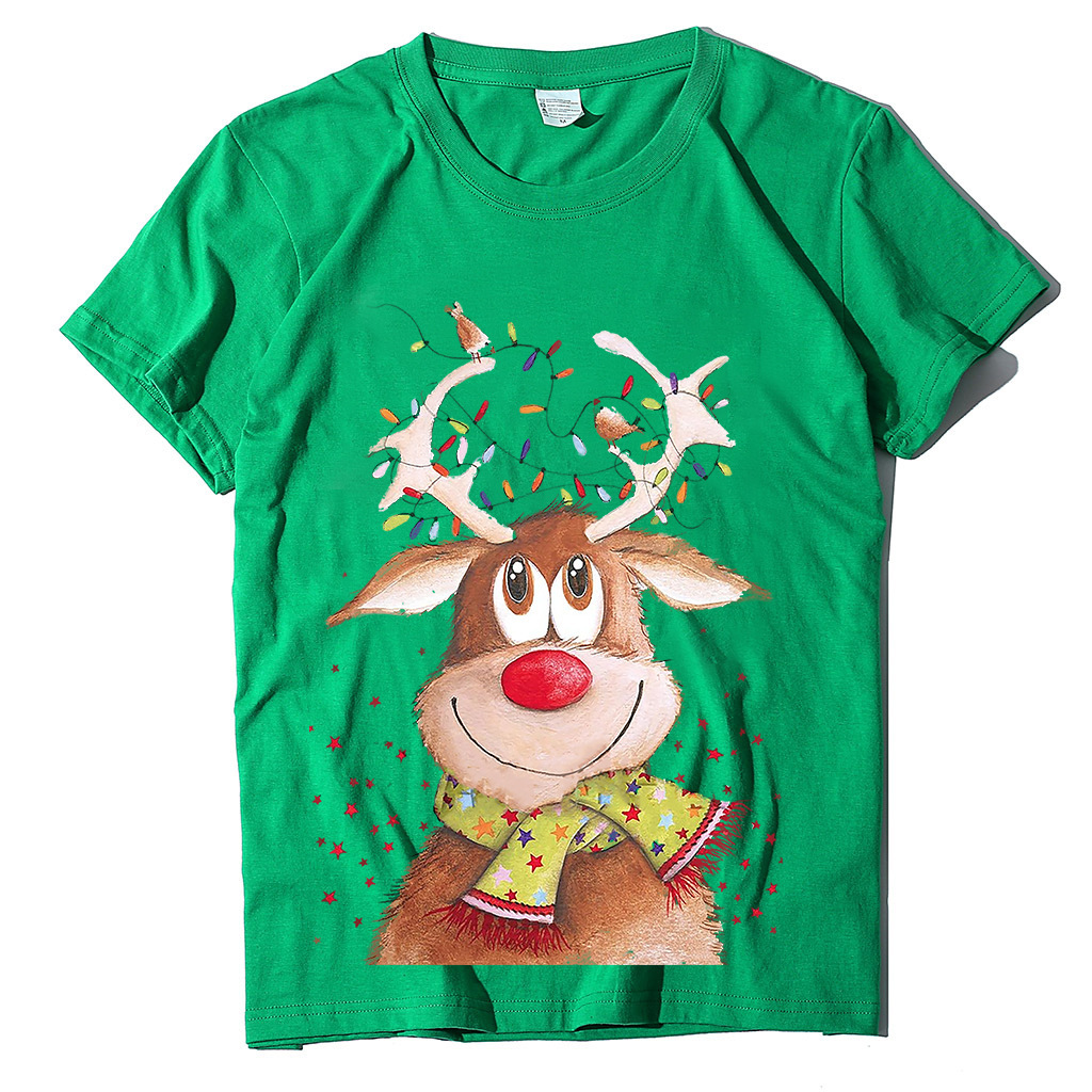 New Short sleeved Women's Top Christmas Elk Printed T-shirt Loose dongdumaoyi