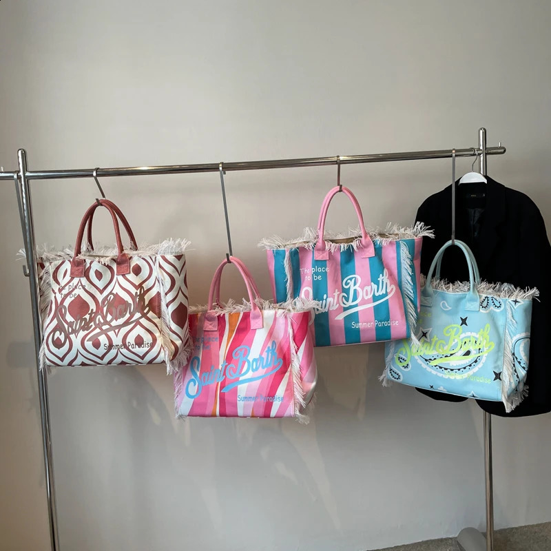 Travel Bag For Women er Fashion Tassel Canvas Shoulder Bag Large Capacity Beach Tote Ladies High Quality Bag 240826