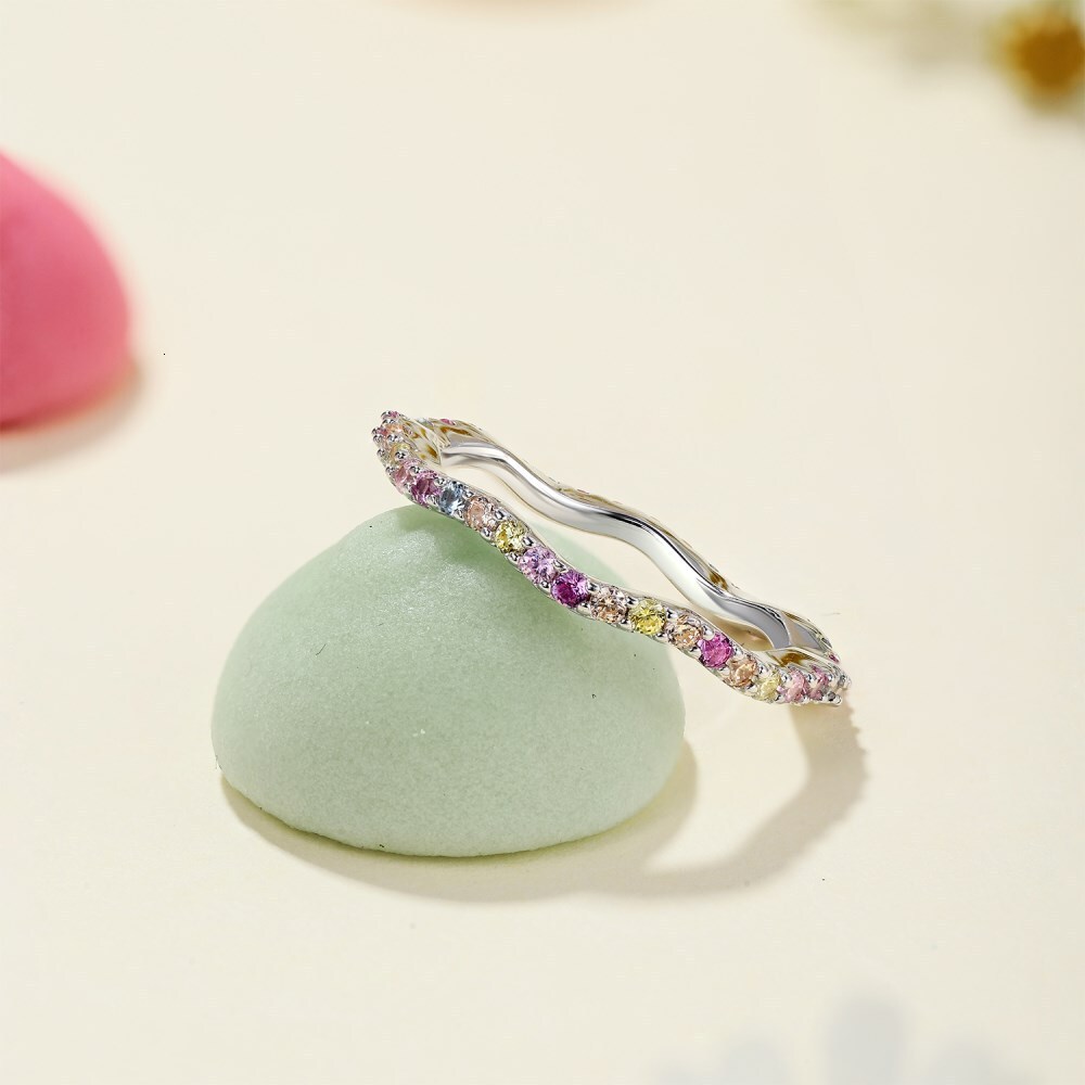 S sterg sier with colorful zircon inlay, fashionable and versatile temperament, slim ring, closed mouth ring