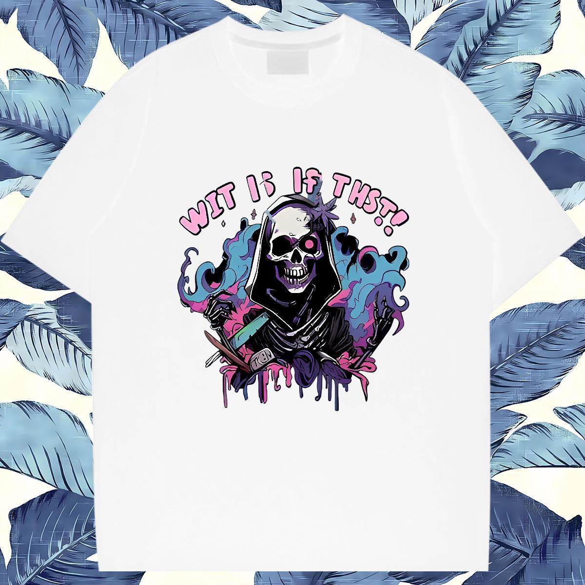 Soft T Shirts Men 100% Cotton 230g skull Street Wear Skull Breathable Crew Neck Men Tops Tees 2024 Tshirts