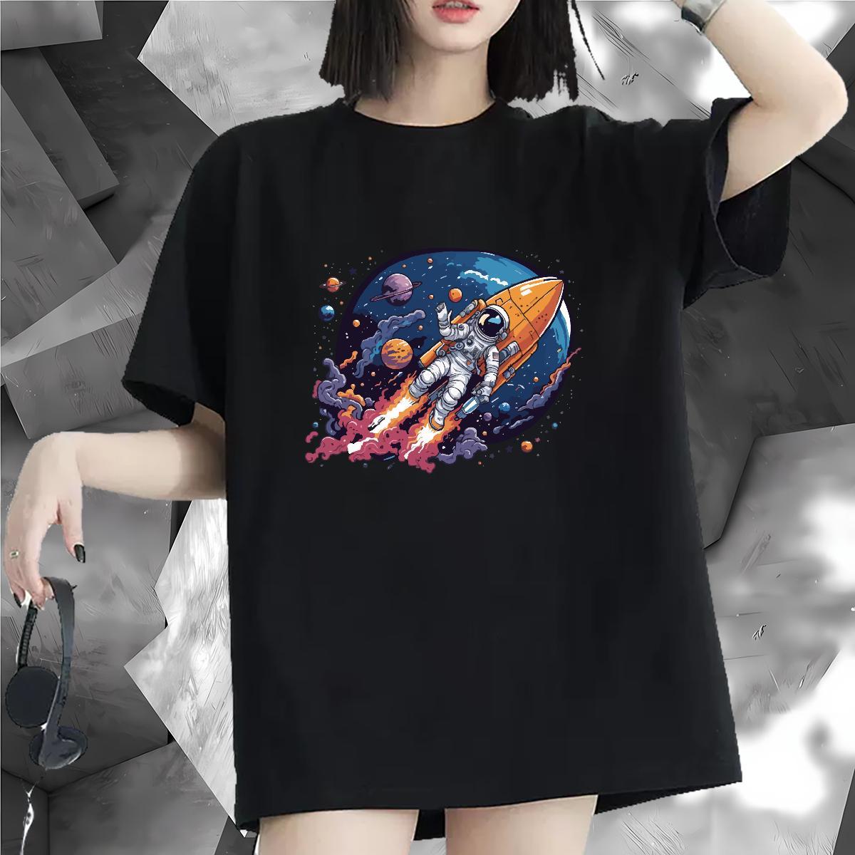 Loose Women Tshirts 230g 100% Cotton universe Sports Casual T-Shirts for Women Breathable Crew Neck Plus Size Custom Tees Shirts
