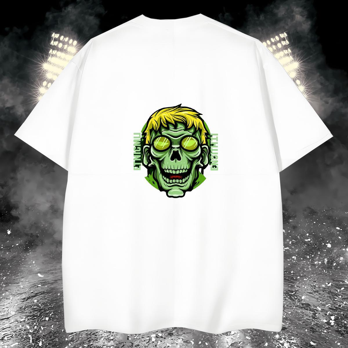 Loose Mens T Shirts 230g Pure Cotton skull Hip Hop Street DIY Anime Breathable Short Sleeve Mens Tshirts 2024 Tops Tees