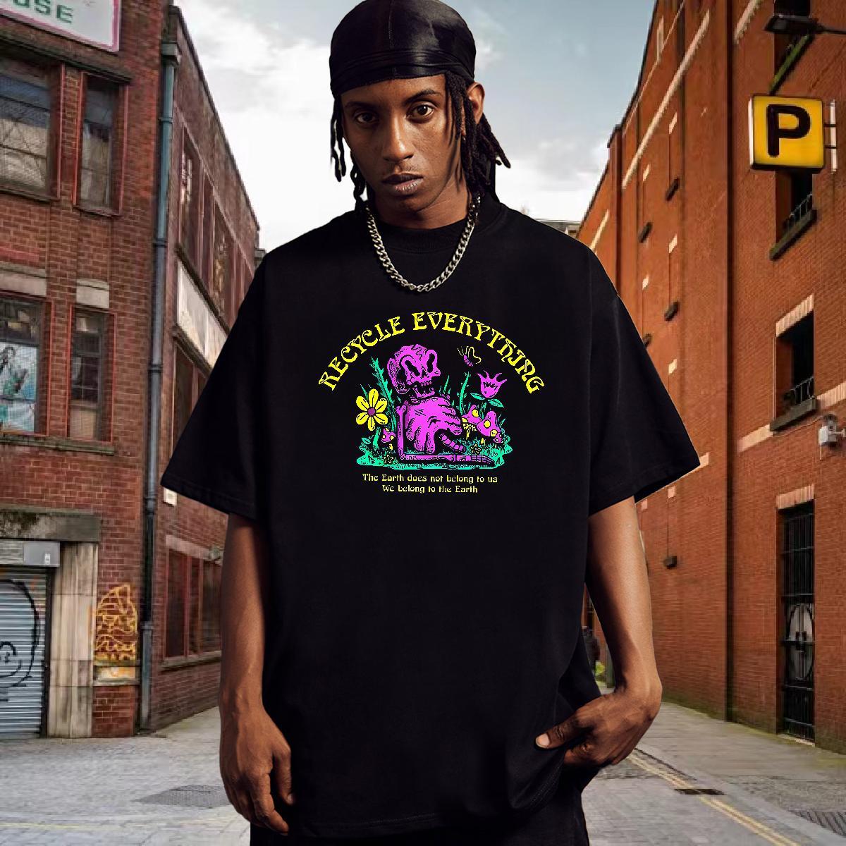 Unisex T shirt 230g 100% Cotton skull Street wear Hip Hop Oversized 4XL Breathable Crew Neck Tshirt for Man Woman New Arrival Tshirts