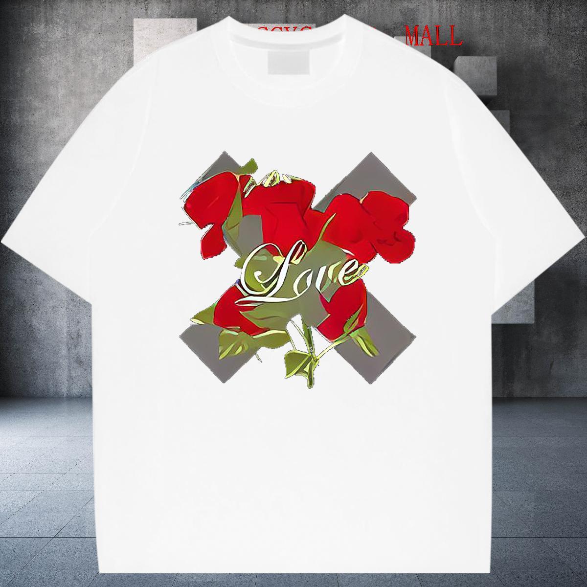 Soft T-Shirts 230g Pure Cotton letter Street Casual Floral Print O Neck Short Sleeves Tshirts Fashion Design Wear