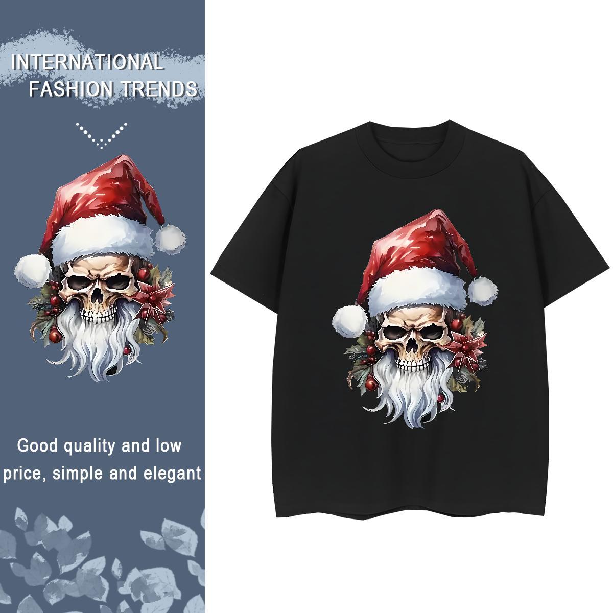 Loose Fit T shirt 230g Pure Cotton Christmas hat Street Plus Size Custom Breathable Soft Couples T Shirts 2024 Summer Tees Shirts